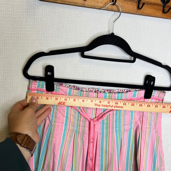 Old Navy Vintage Striped Pleated Skirt Floral Embroidery Pink Blue Tan Cotton - Picture 8 of 9